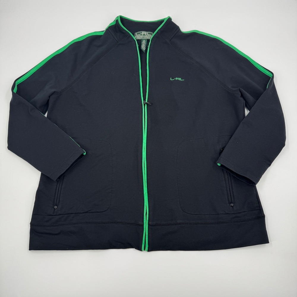 Lauren Ralph‎ Lauren Track Jacket Womens 1X Black Green Zip Up Activewear Stripe